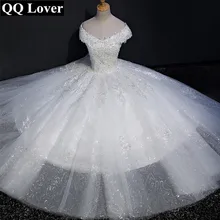 QQ Lover 2017 New Silver Lace Ball Gown Wedding dress Bridal Gown Custom made Plus Size Vestido De Noiva