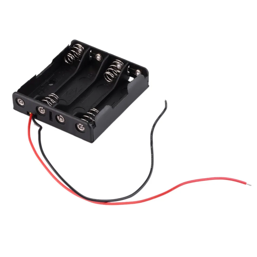 

4 x AAA Battery Storage Case Plastic Box Holder with 6'' Cable Lead for 4pcs AAA Batteries for Soldering Connecting Black NEW