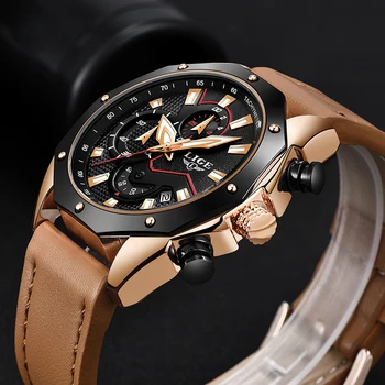 

2019 LIGE Men Watch Top Brand Luxury Men's Casual Sports Watch Military Leather Waterproof Quartz Gold Watch Relogio Masculino