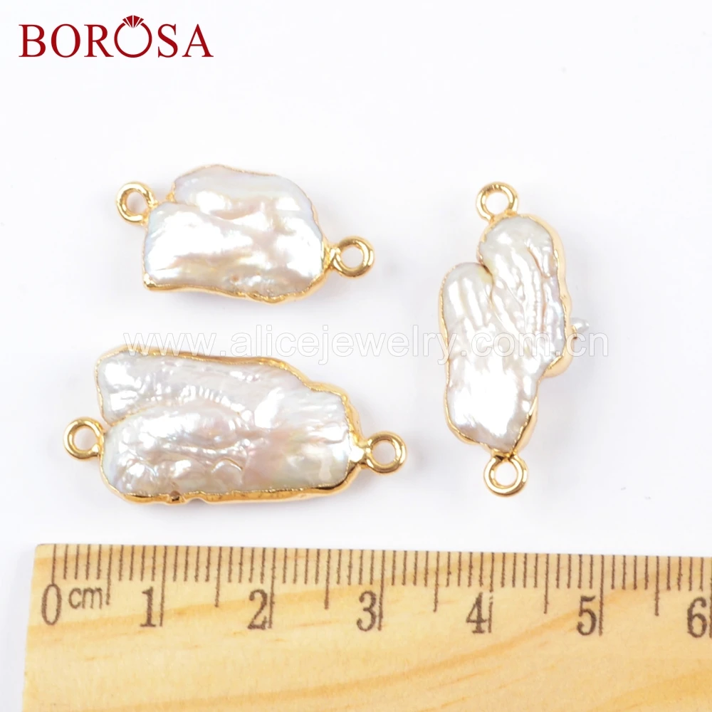 

BOROSA 10pcs Gold Color Freeform Natural White Pearl Connector Natural Freshwater Pearl Jewelry for Fashion Charm Bracelet G1674