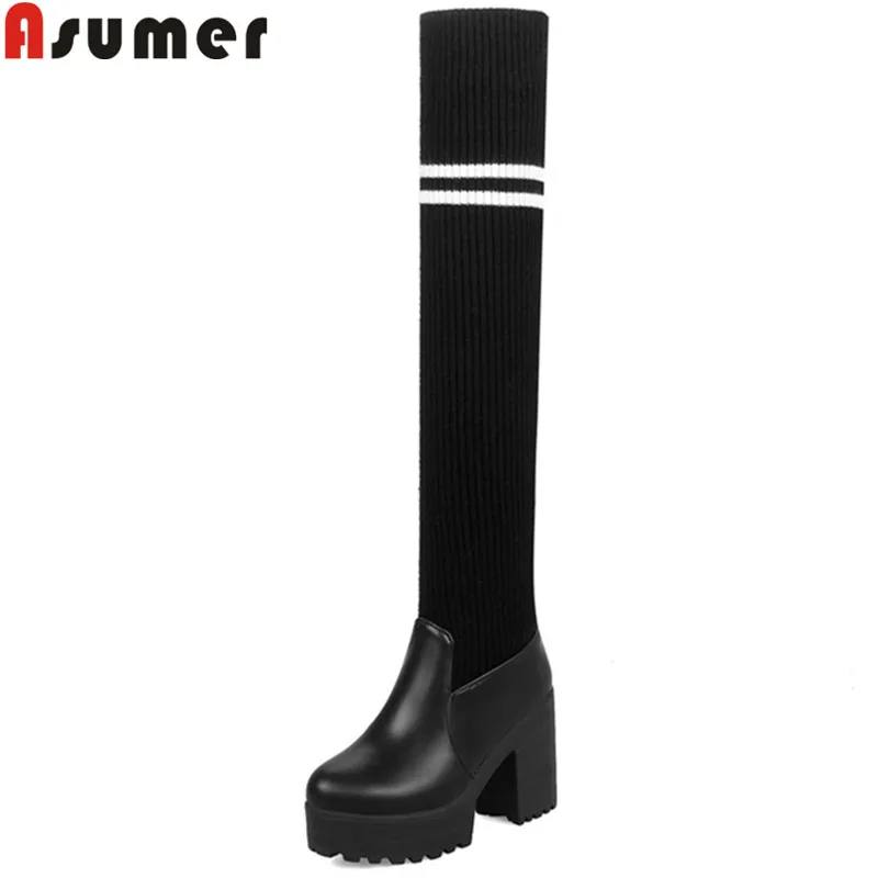 

ASUMER big size 34-43 fashion over the knee boots round toe platform winter keep warm snow boots thick high heels shoes