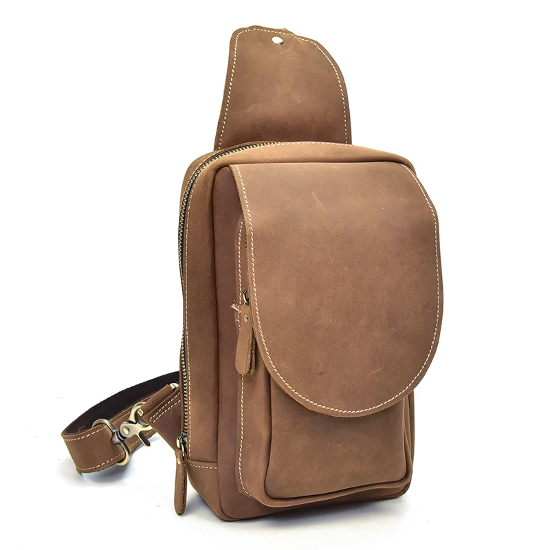 Мужская нагрудная сумка из натуральной кожи, одна сумка-мессенджер, кожаная дорожная сумка через плечо, повседневный винтажный нагрудный рюкзак, нагрудные сумки на плечо