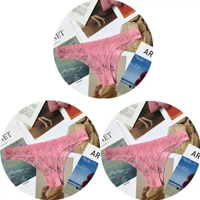 Сексуальные кружевные стринги для женщин, женские трусики с Т-образной спинкой, черные, красные прозрачные стринги с низкой талией размера плюс 3 шт./партия - Цвет: As shown