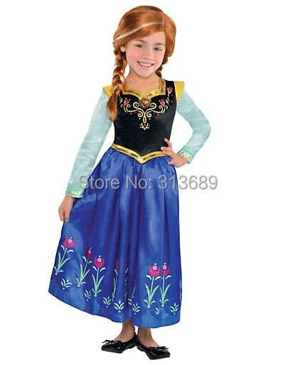 Image Retail Frozen Anna dress Girl Princess Dress Summer longsleeve dress Elsa Costume Anna Girl Dress kids Autumn dresses lxm 012