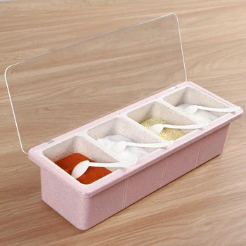 

1Set kitchen Seasoning Box Condiment Storage Container Rack Spice Jar 4 Cells With Spoon kitchen accessories kitchen organizer