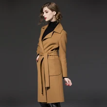 Модные женские зимние пальто с регулируемой талией, Длинные шерстяные куртки, пальто, одежда черного, синего, красного цвета, цвета хаки, шерстяное кашемировое пальто для женщин