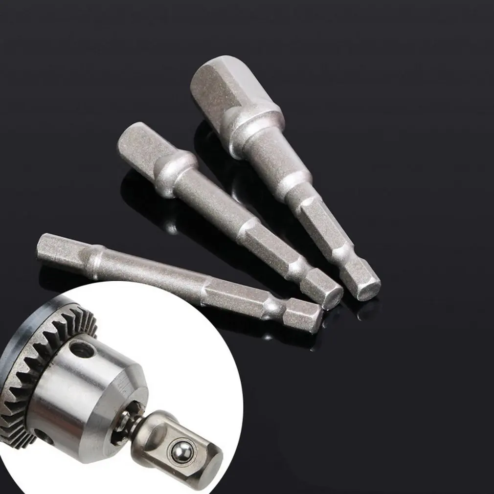 

3pcs Socket Adapter Set Hex Shank To 1/4 3/8 1/2 Impact Driver Drill Bits Shank Quartet Head Sleeve With Beads Arbors