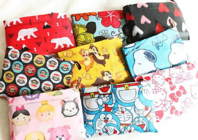 

2018 New Boodschappentas Good Quality Nylon Large Capacity Strong Foldable Portable Shopping Bag Shoulder Cartoon Cute Women