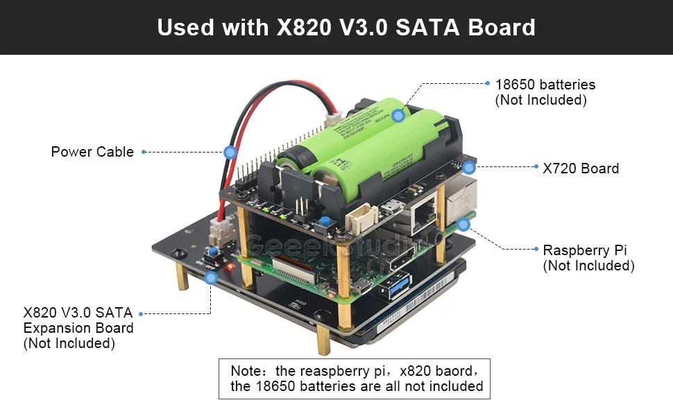 Raspberry Pi X720 UPS управления питанием шапка(18650 мощность)+ безопасное выключение+ подключение к локальной сети плата расширения для Raspberry Pi 3 B+/3B