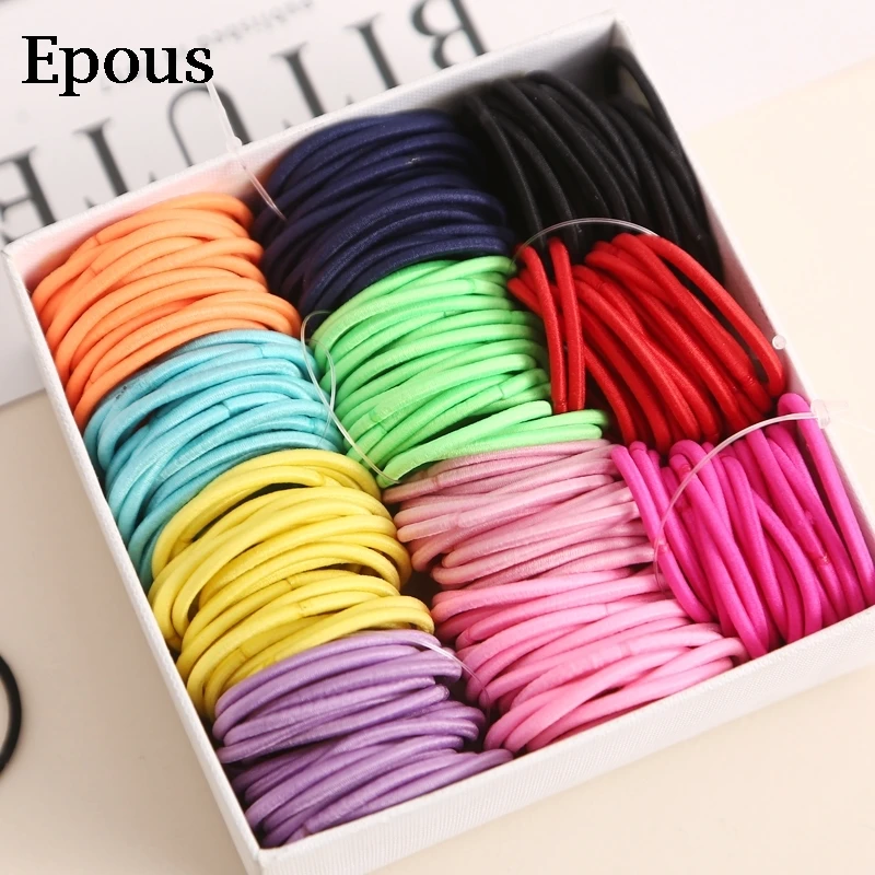 

New 100PCS/Lot Girls Candy Colors Nylon 3CM Rubber Bands Children Safe Elastic Hair Bands Ponytail Holder Kids Hair Accessories