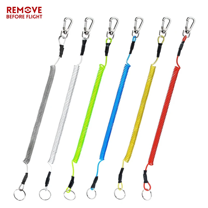 

Coil Cord Stretch Tether Key chain Ring Lobster Clasp Hook Lockable Cord Stripe Elastic Coil Lanyard For Many Uses