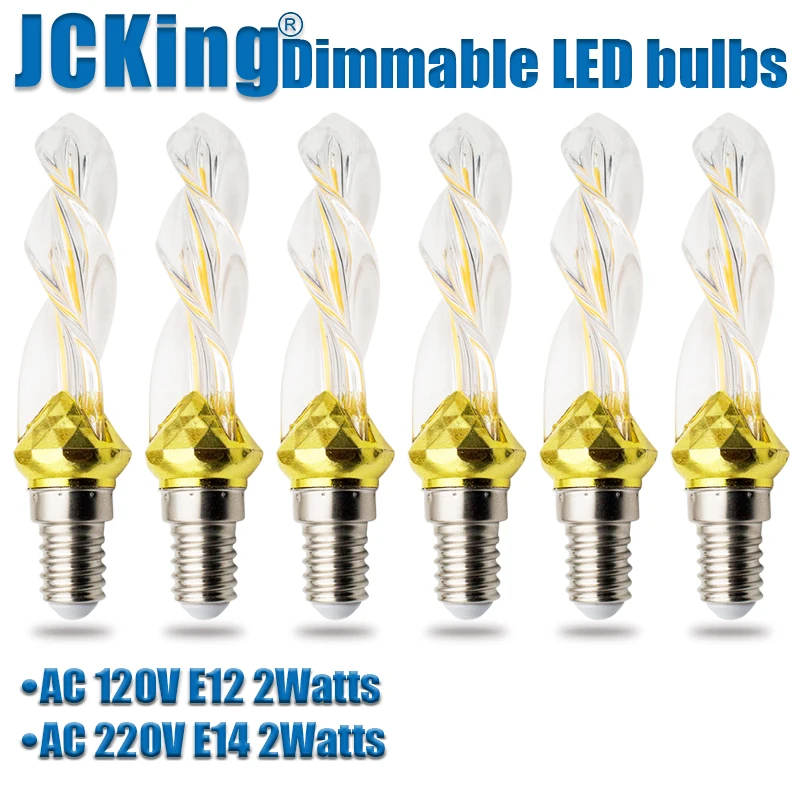 

JCKing (Pack Of 6) Led Bulb E14 E12 Dimmable 2W Led Candle AC 110V 220V hirl Tube Vintage Filament Lamp For Chandelier Lighting