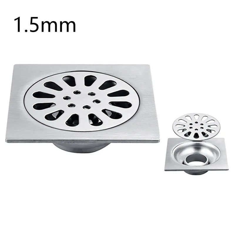 4 Inch Square Shower Floor Drain with Removable Cover Brushed Stainless