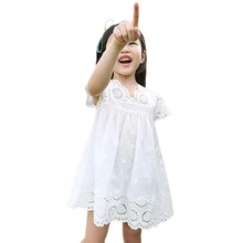 Одежда для девочек г. Летнее хлопковое кружевное платье для девочек, детская одежда белое кружевное платье принцессы в Корейском стиле размер 100-140