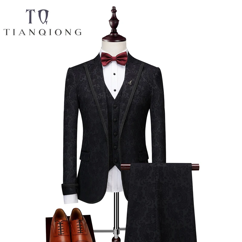 

Jackets+Pants+Vests Black Suit Men 2018 Slim Fit Wedding Suits for Men 3 Piece Bridegroom Suit Luxury Brand Party Prom Suits
