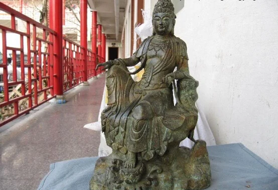 

Collectible bronze lion statue S0240 12"Temple worship Bronze Copper kwanYin guanyin Bodhisattva Statue (B0413)