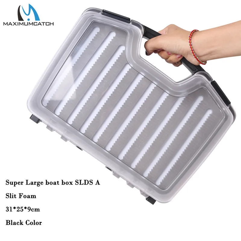 Maximumcatch Large Size Waterproof Fly Fishing Box Slit/Easy-Grip Foam  Double-Side Fly Box Clear Lid Fishing Tackle Suitcase