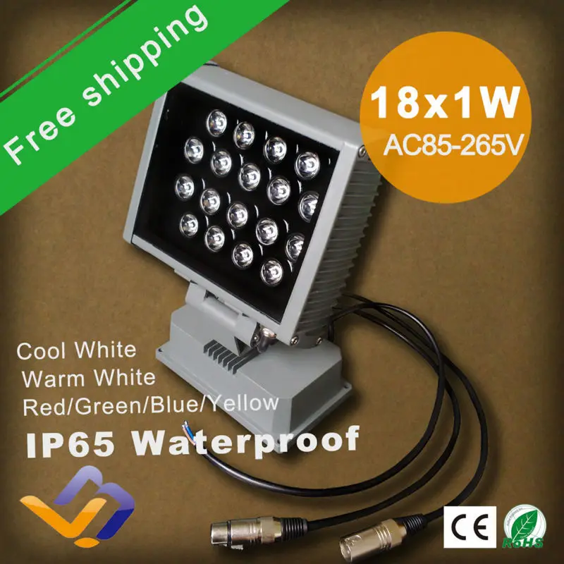 

Free Shipping 2pcs/lot 18W LED Project lamp waterproof single color 18*1W High Power outdoor stage Spotlight lighting AC85-265V