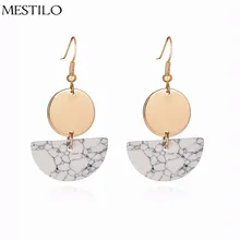 MESTILO Emas Warna Putaran Coin Menjuntai Anting Sederhana Setengah Lingkaran Faux Marmer Batu Earrings Wanita Mode Panjang Drop Earrings(China)