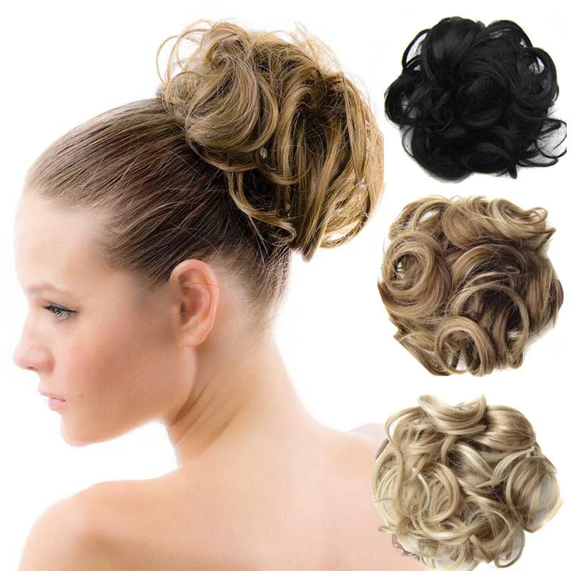 60g Women Wave Curly Elastic Drawstring Clip In On Big Hair Bun Piece Updo Cover Chignon Synthetic Hair Extensions Q6 -2