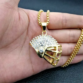 

Men's & Women's Rugby Hat Pendant With Stainless Steel Chain and Iced Out Bling Rhinestones Necklace Hip Hop Sports Jewelry