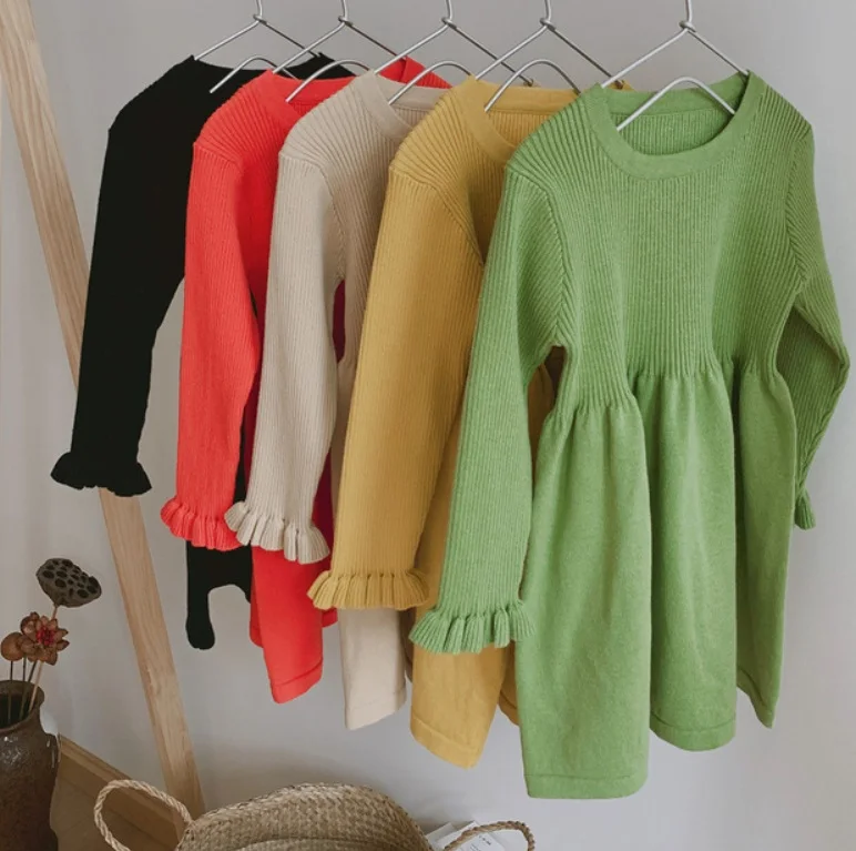 

2019 Korean Style Girls Knitted Dress Long Sleeve Autumn Kids Clothes Girls Dresses 1-6 years