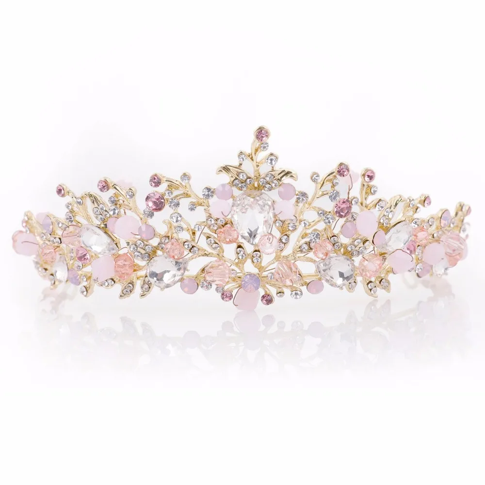 Yean Золотая свадебная корона свадебная диадема принцесса розовый фиолетовый повязка на голову для женщин и девочек