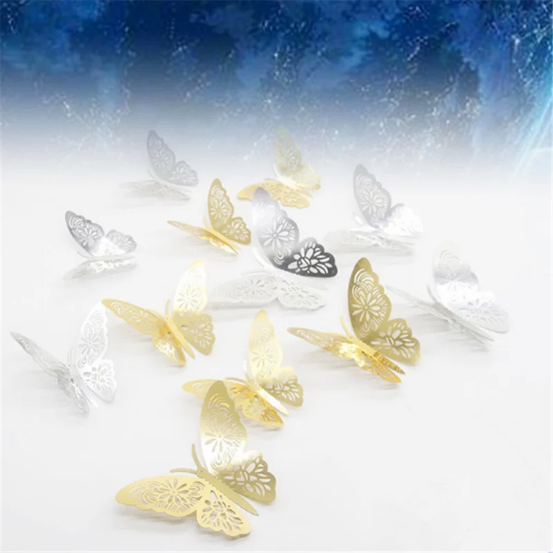 

12pcs Gold 3D Wall Stickers Butterflies Butterflies Hollow DIY Home Decor Poster Kids Rooms Wall Decoration Party Wedding