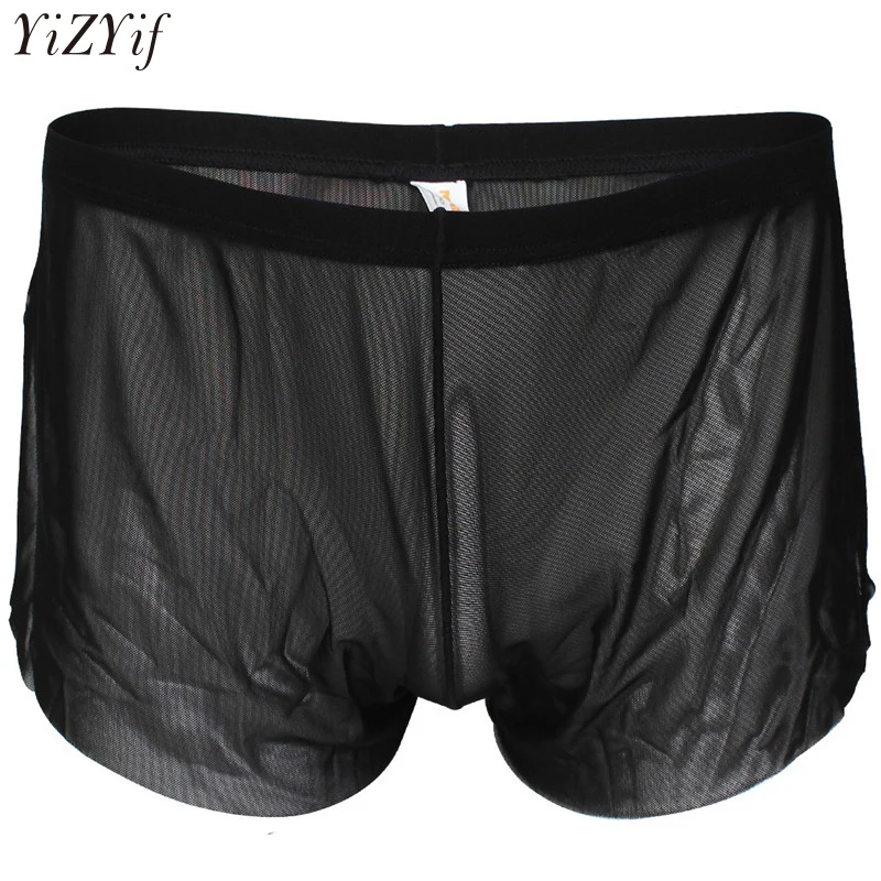 

YiZYiF Sexy Mens Lingerie Comfortable Mesh See Through Breezy Side Split House Shorts Boxer Underwear Summer Leisure Trunks