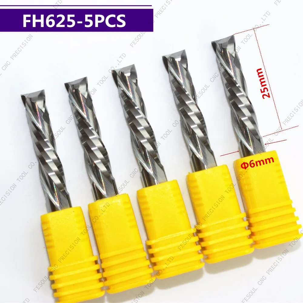 6mm SHK Spiral DOWN Cut Two Flute Tools Solid Carbide CNC Cutter 25mm CEL