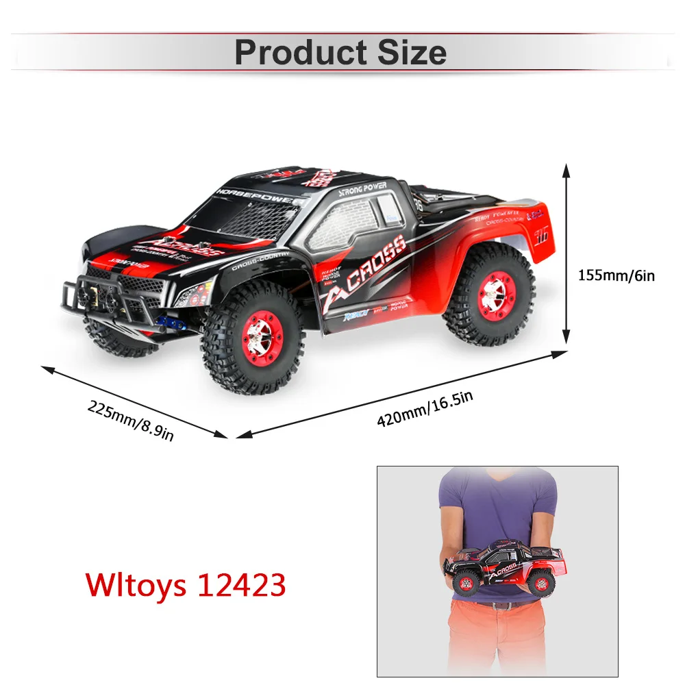 Wltoys 12423 1/12 2,4G 4WD RTR RC автомобилей 50 км/ч Высокая Скорость короткие ТРАКА дистанционного Управление автомобиля