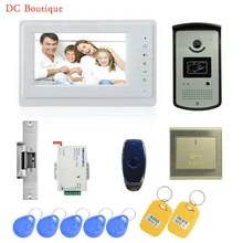 (1 set) 7 Inch Video Doorphone Door Bell Home Intercom system Color Monitor Access Control Exit button Remote Unlock RFID key