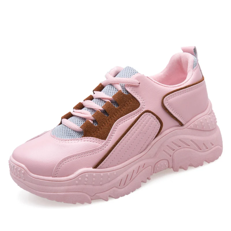 

2019 Spring Shoes Woman White Sneakers Women Female Casual 6 CM High Platform Chunky Sneakers Dames Pink Black tenis feminino