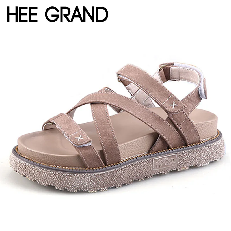 

HEE GRAND 2017 Summer Gladiator Sandals Comfort Flats Casual Creepers Platform Canvas Shoes Woman Plus Size 35-43 XWD5571