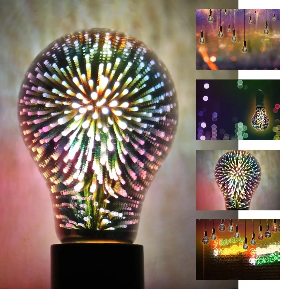 3D фейерверк эффект светодиодный светильник лампа E27 Edison лампа накаливания лампа для промышленного винтажного украшения атмосфера ночной Светильник s