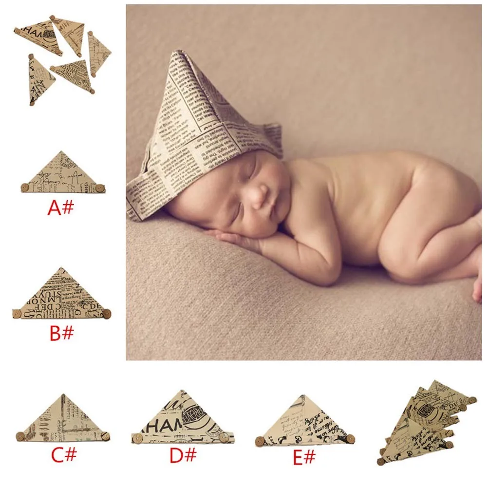 

NEW Super Hot Handmade Baby Newspaper Hat Linen Paper shape Baby Hat Caps Newborn Photography Props 0 -6 M baby ZQY004