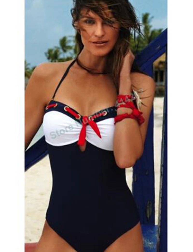 

2016 New push up one piece swimwear retro solid one piece swimsuit triangle bathing suit sexy monokini Conservative swimwear
