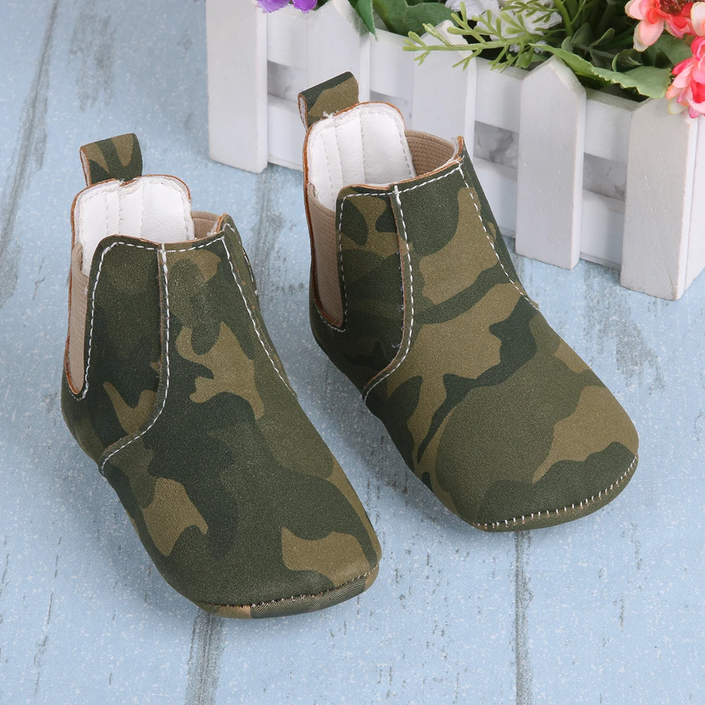 Эластичные ботинки на мягкой подошве из искусственной кожи для новорожденных; короткие камуфляжные ботинки; детские ботинки для детей 0-18 месяцев; обувь для маленьких мальчиков и девочек