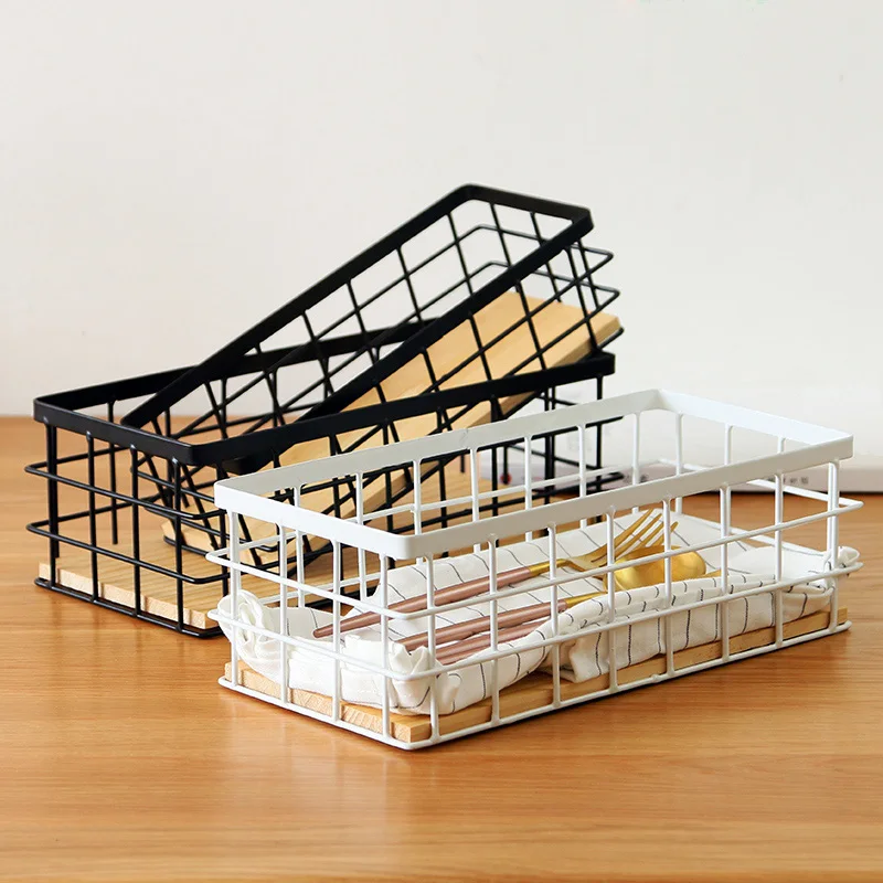  Nordic wrought iron storage basket tableware sundries organizer desktop cosmetics finishing storage