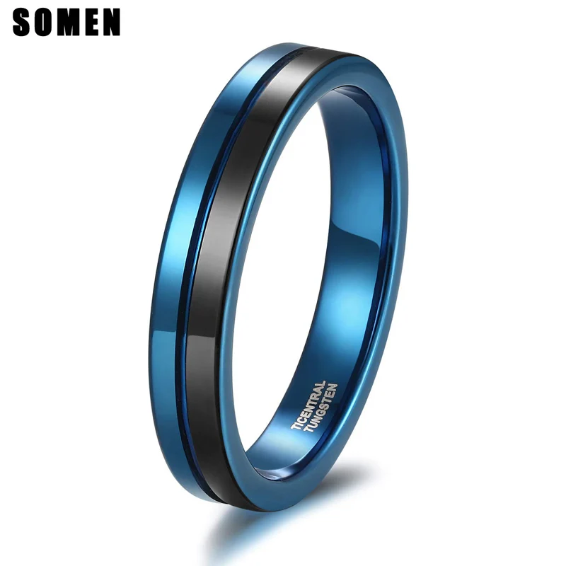 Новое поступление, 4 мм, синий и черный цвет, вольфрамовое кольцо для мужчин, обручальные кольца для женщин, обручальные кольца Wo, мужское кольцо, ювелирное изделие, Bague Femme