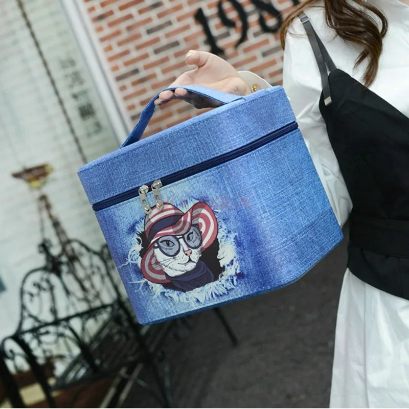 

Cosmetic bag large-capacity desktop items finishing storage box cartoon with mirror travel portable multi-layer cosmetic case