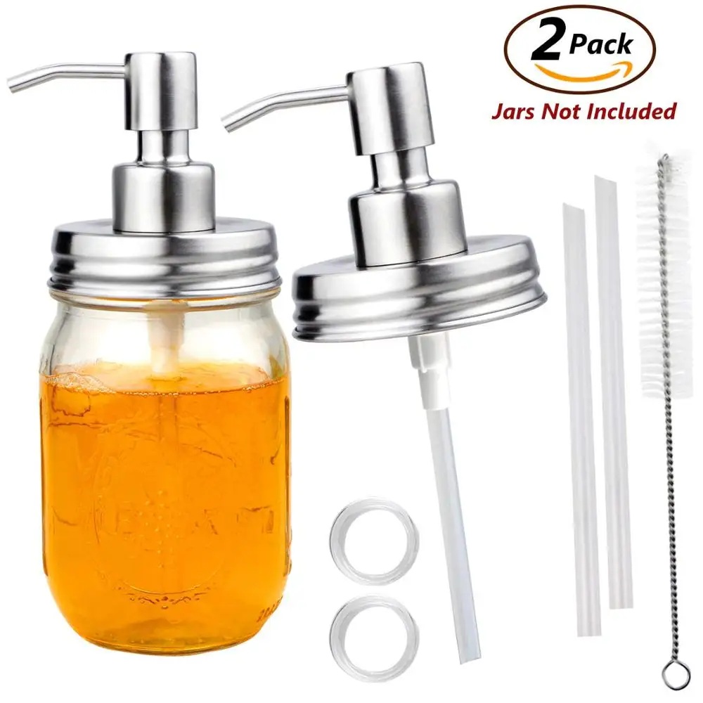 ONME Soap Dispenser Lids - Stainless Steel Mason Jar Soap Dispenser Bathroom Accessories 2 Pack Set ONME Soap Dispenser Lids - Stainless Steel Mason Jar Soap Dispenser Bathroom Accessories 2 Pack Set