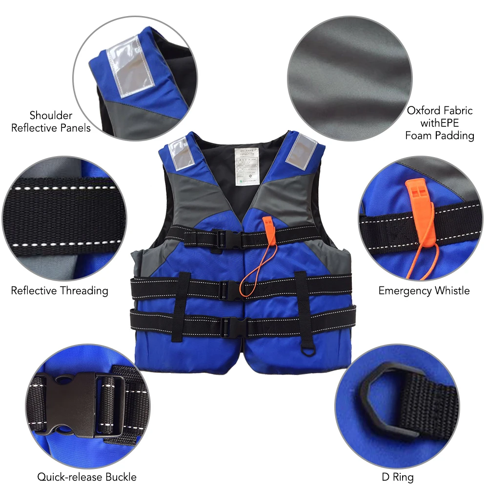 Water Sports Life Jacket Flotation Device Life Vest with High Visibility Reflective Threading Panels Kayaking Fishing Drifting