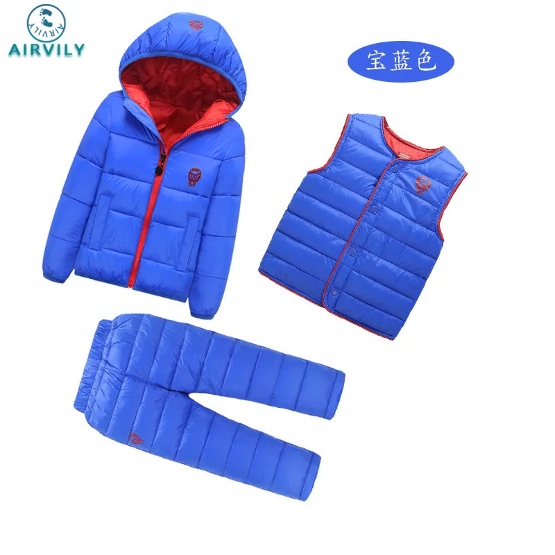 

3 Pcs/1 Lot 2016 Winter Baby Girls Boys Clothes Sets Children Down Cotton-padded Coat+Vest+Pants Kids Infant Warm Outdoor Suits