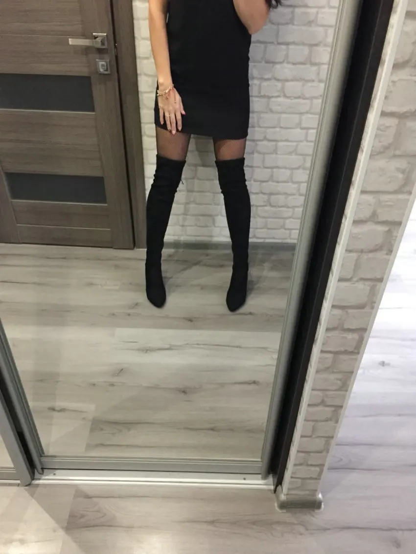 QUTAA/Новинка 2018, женские сапоги выше колена из флока, пикантная Осенняя женская обувь на высоком каблуке со шнуровкой, зимние женские сапоги