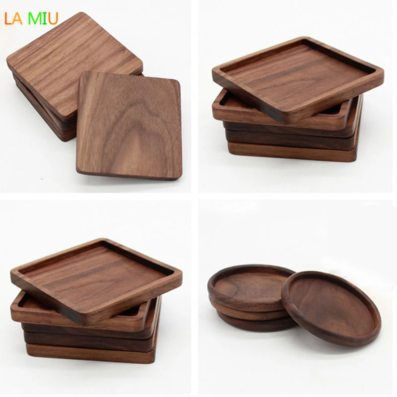 

New 1PC Walnut Wood Coasters Durable Heat Resistant Tea Coffee Cup Pad Bowl Teapot Drink Mat Home Table Placemats Decor Round