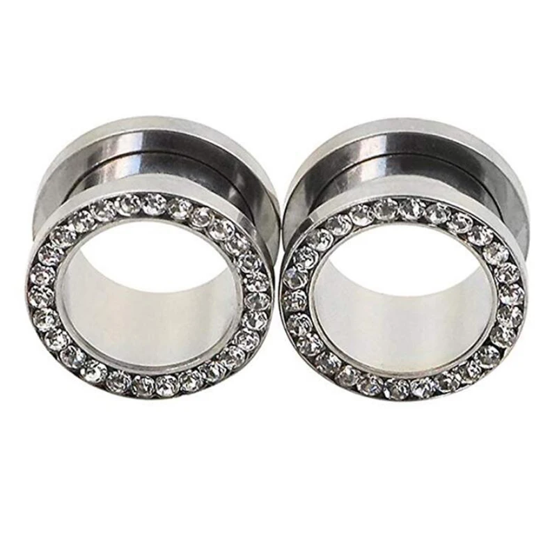 Wholesale Rim Gem Rhinestones Ear Gauges Stainless Steel Screw Fit