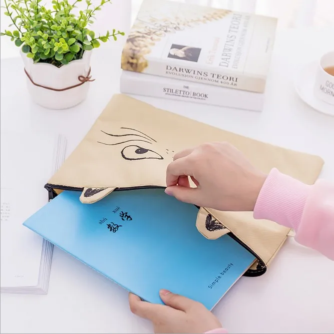 1PC Kawaii Kitty Cat Cute ZiP Fabric File Folder Document Notebook Organizer Handbag Students Office Stationery