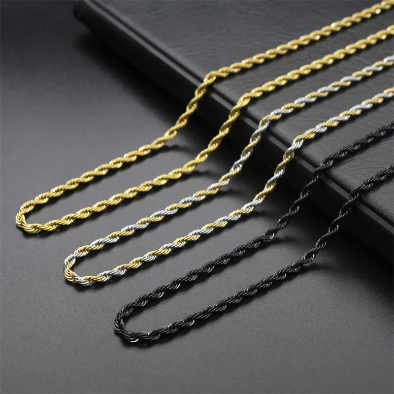 

Hot sale Retail Black Gold 316L Stainless Steel Necklace Women Man necklace Width 3mm/4mm/5mm Twist Rope Chain jewelry Accesory