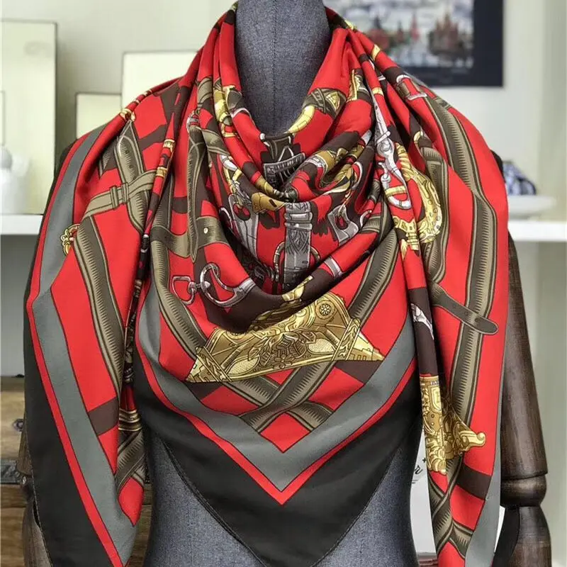 Шелковый шарф Женская мода пентаграмма украшение узор 130 квадратный саржевый шелк с цифровой печатью шаль головной убор шарф головной убор